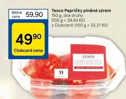 Papričky plněné sýrem Tesco