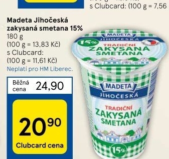 Smetana zakysaná Jihočeská Madeta 15%