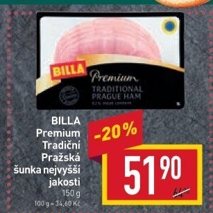 Šunka pražská nejvyšší jakosti Billa Premium