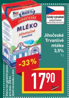 Mléko trvanlivé Jihočeské Madeta - 3,5% plnotučné