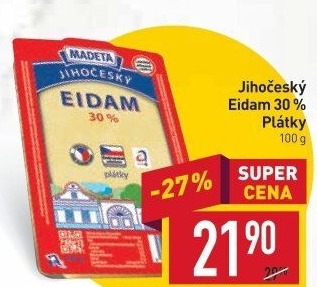 Sýr Eidam Jihočeský 30% Madeta
