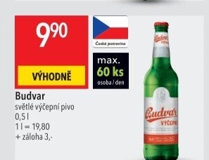 Pivo světlé výčepní Budweiser Budvar