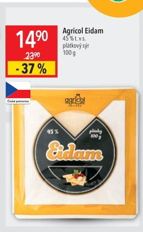 Sýr Eidam 45% Agricol