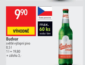 Pivo světlé výčepní Budweiser Budvar
