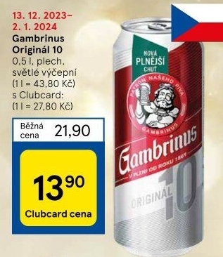 Pivo světlé výčepní Originál 10° Gambrinus
