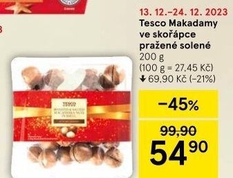 Makadamové ořechy pražené Tesco