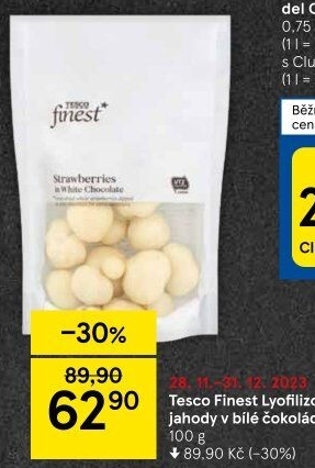 Mrazem sušené jahody v čokoládě Tesco Finest