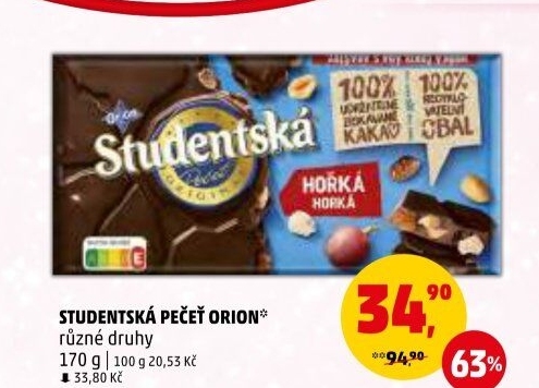 Čokoláda Studentská pečeť Orion