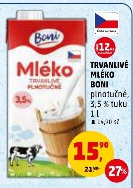 Mléko trvanlivé Boni - 3,5% plnotučné