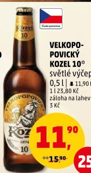 Pivo světlé výčepní 10°Velkopopovický Kozel