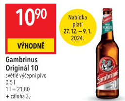 Pivo světlé výčepní Originál 10° Gambrinus