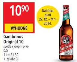 Pivo světlé výčepní Originál 10° Gambrinus