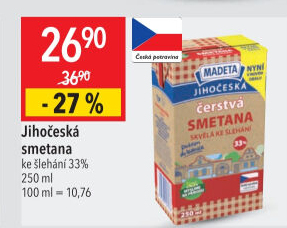 Smetana ke šlehání trvanlivá Jihočeská Madeta 31%