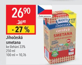 Smetana ke šlehání trvanlivá Jihočeská Madeta 31%