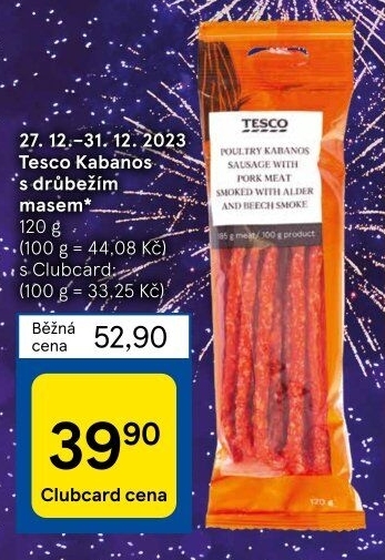 Kabanos s drůbežím masem Tesco