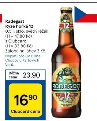 Pivo světlý ležák 12° Ryze hořká Radegast