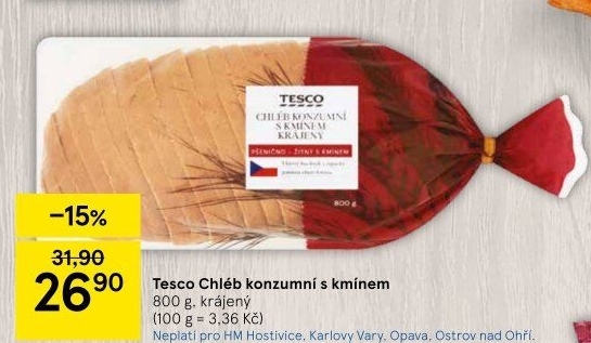 Chléb konzumní kmínový Tesco