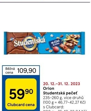 Čokoláda Studentská pečeť Orion