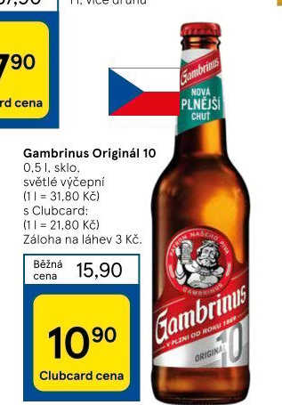 Pivo světlé výčepní Originál 10° Gambrinus