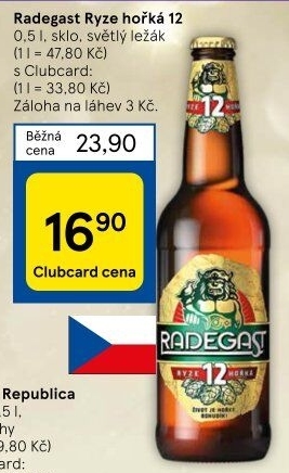 Pivo světlý ležák 12° Ryze hořká Radegast