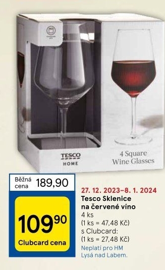 Sklenice na červené víno Tesco