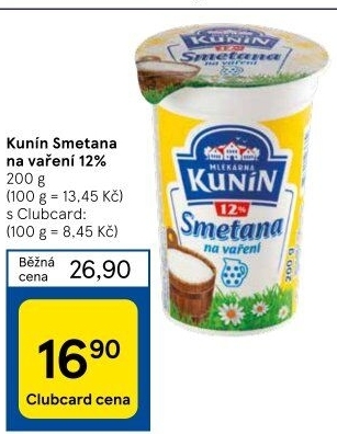 Smetana na vaření Mlékárna Kunín 12%