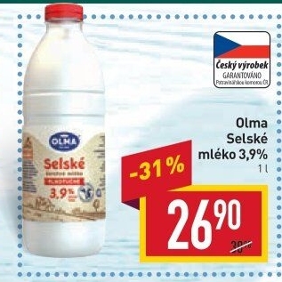 Mléko čerstvé selské Olma - 3,9% plnotučné