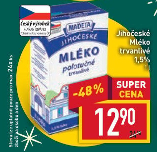 Mléko trvanlivé Jihočeské Madeta - 1,5% polotučné