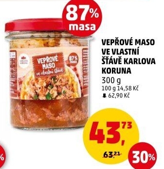 Maso vepřové ve vlastní šťávě ve sklenici Karlova Koruna