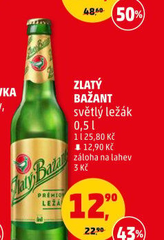 Pivo světlý ležák 12° Zlatý Bažant