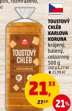 Toustový chléb celozrnný Karlova Koruna