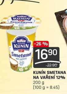 Smetana na vaření Mlékárna Kunín 12%