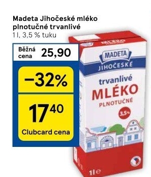 Mléko trvanlivé Jihočeské Madeta - 3,5% plnotučné