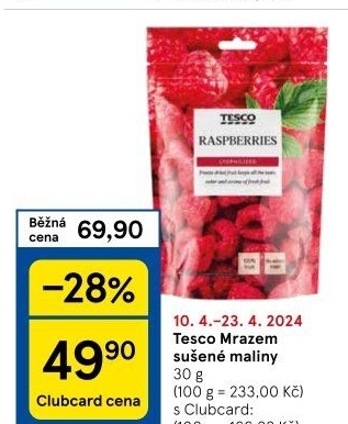 Mrazem sušené maliny Tesco