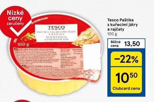 Paštika s kuřecími játry a rajčaty Tesco