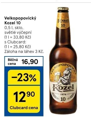 Pivo světlé výčepní 10°Velkopopovický Kozel