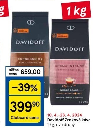Zrnkové kávy Davidoff