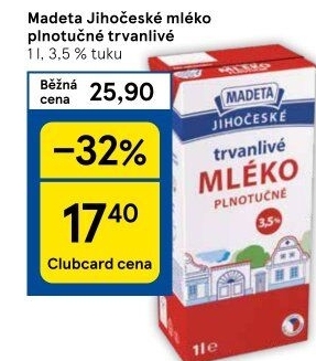 Mléko trvanlivé Jihočeské Madeta - 3,5% plnotučné