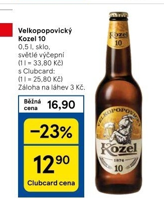 Pivo světlé výčepní 10°Velkopopovický Kozel