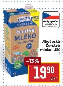 Mléko čerstvé lahodné Jihočeské Madeta - 1,5% polotučné