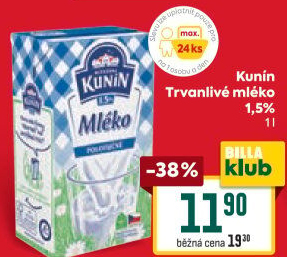 Mléko trvanlivé Mlékárna Kunín - 1,5% polotučné