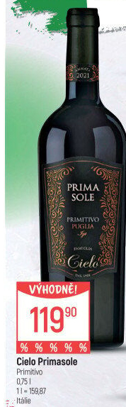 Víno Primitivo Primasole Cielo