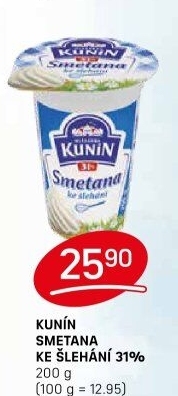 Smetana ke šlehání Mlékárna Kunín 31%