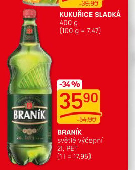 Pivo světlé výčepní 10° Braník