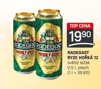 Pivo světlý ležák 12° Ryze hořká Radegast