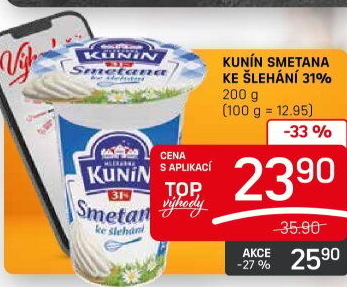 Smetana ke šlehání Mlékárna Kunín 31%