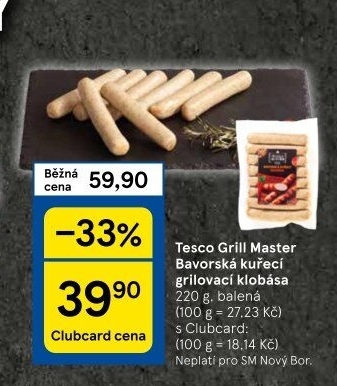 Bavorská klobása kuřecí Grill Master Tesco