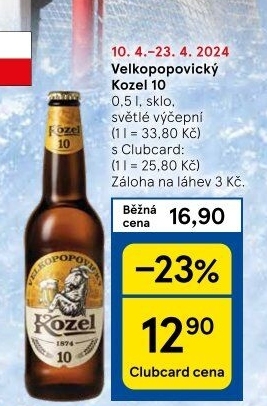 Pivo světlé výčepní 10°Velkopopovický Kozel