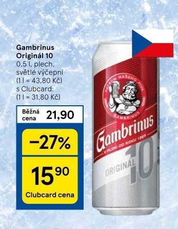 Pivo světlé výčepní Originál 10° Gambrinus