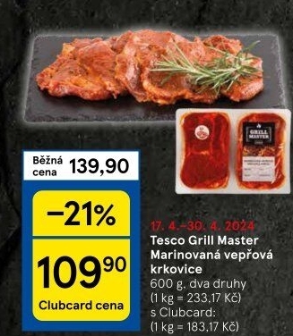 Vepřová krkovice marinovaná Grill Master Tesco